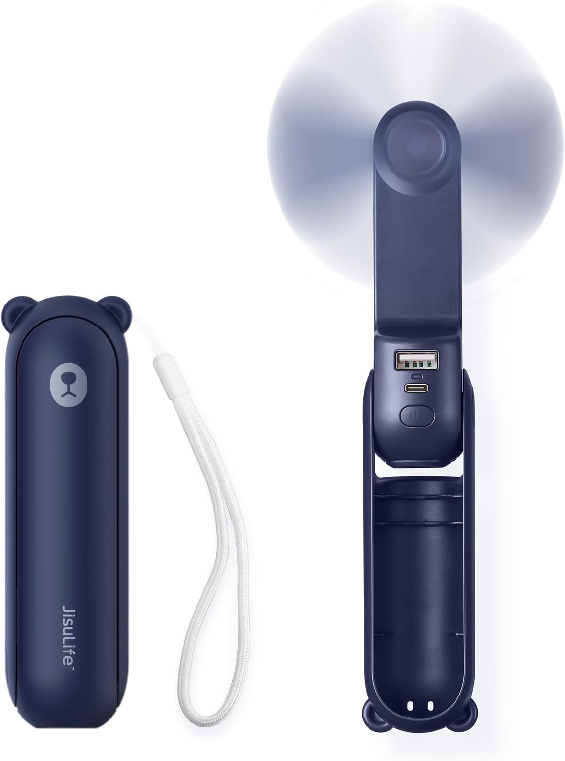 JISULIFE 3 IN 1 Handheld Mini Fan - Portable Fan & Power Bank & Flashlight, 19H Max Cooling, USB Rechargeable, Pocket-Sized for Travel, Cruise, Concerts, Makeup, 2026 Summer Gifts for Women(Blue)