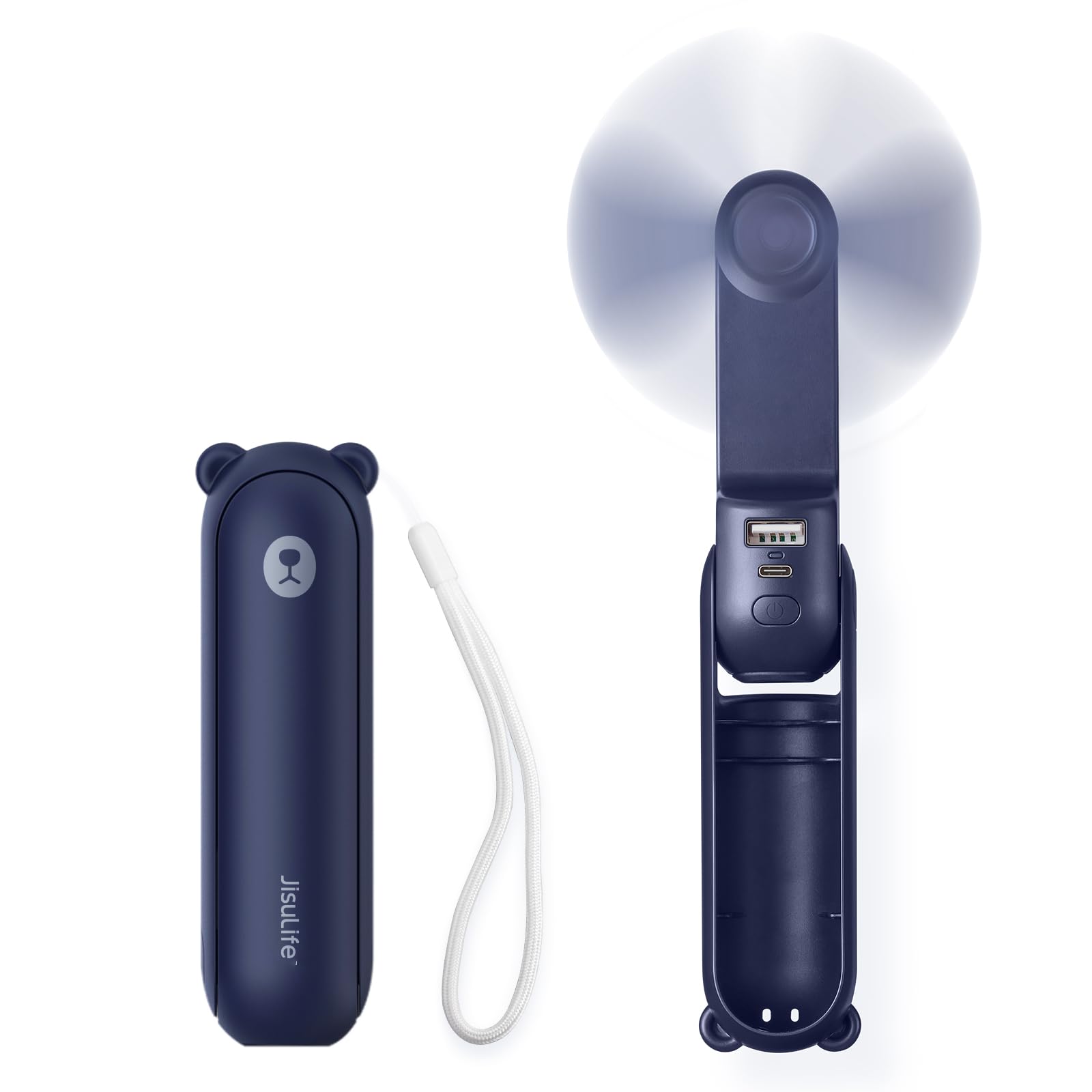 Mini Ventilatore Portatile 3-in-1 Ricaricabile USB - 14-21 Ore Di Autonomia, Power Bank E Torcia - Pieghevole, Per Donna E Bambino, Verde