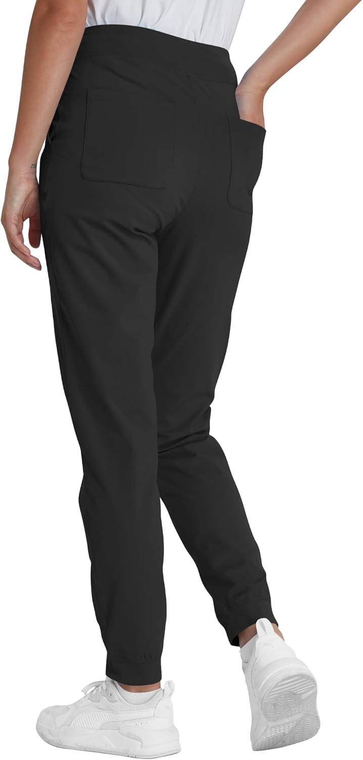 Yoga Scrub Pants for Women Jogger Style, High Rise Slim Fit Scrub Leggings with 5 Pockets, Anti-Wrinkle & Knit Yoga Waistband