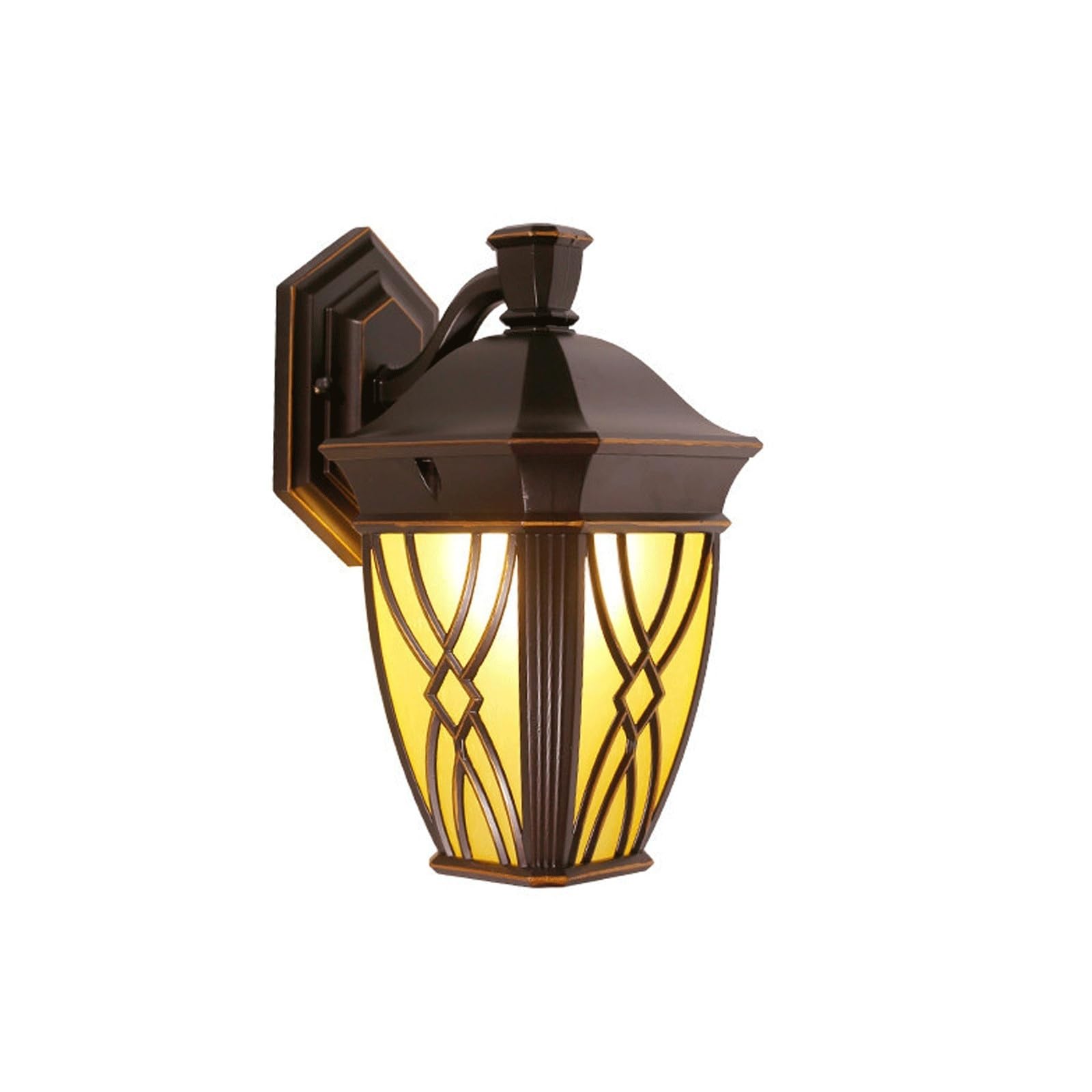 OZBMA Vintage Outdoor Wall Light, Coffee Gold Aluminum Lamp with Yellow Glass, Exterior Sconce E26, Waterproof Lantern for Porch, Patio, Garden, Yard, Garage Cottage