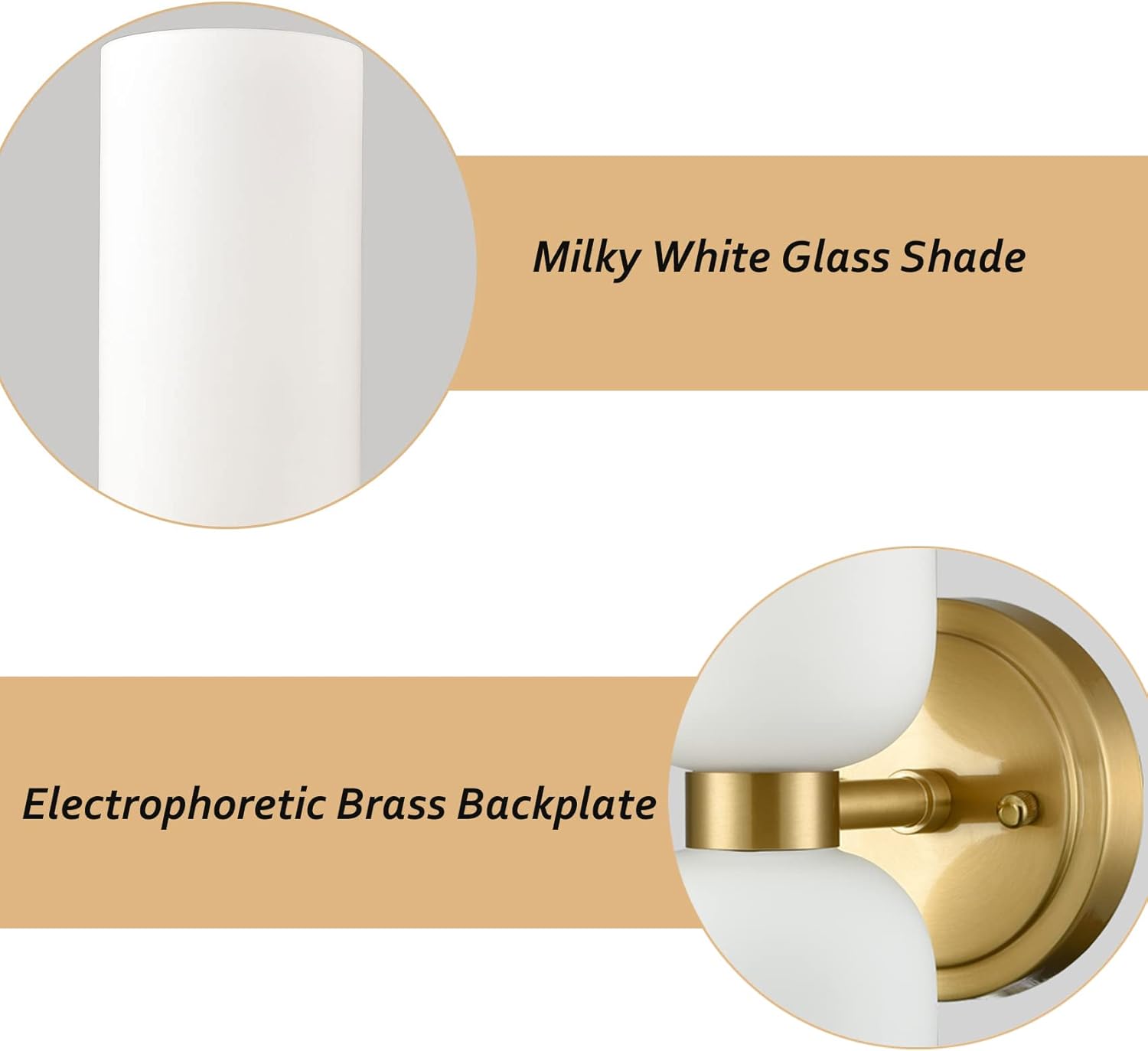 Gold Wall Sconces Set of Two 2-Light Modern Wall Light 3.93"(W)*15.4"(H) Bathroom Vanity Light Milky White Glass