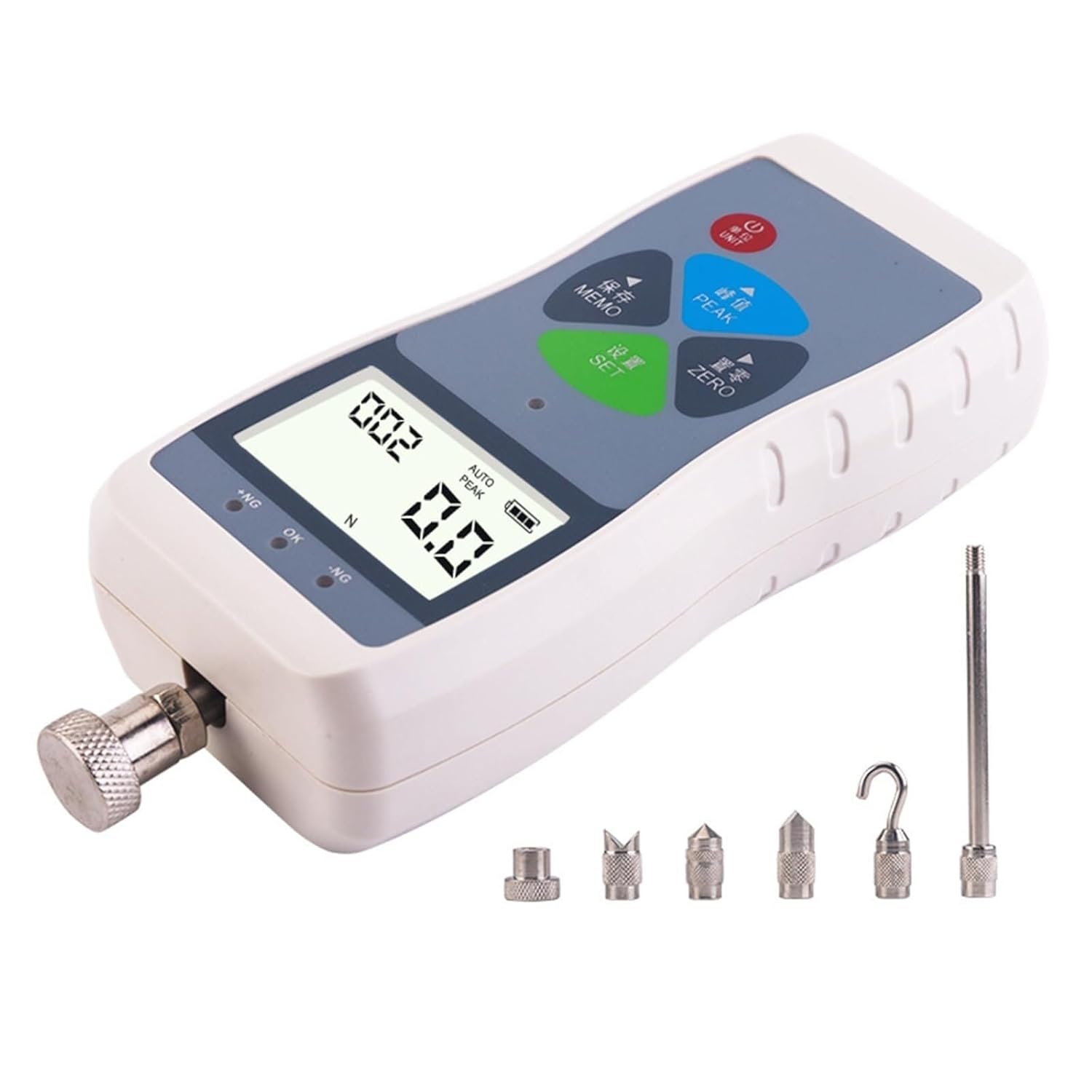 Portable Push and Pull Force Gauge, Digital Force Gauge, Unit N/LB/Kg, Data Output, Automatic Backlight LCD, Rechargeable, for Compression and Tension Destructive Testing(100N)