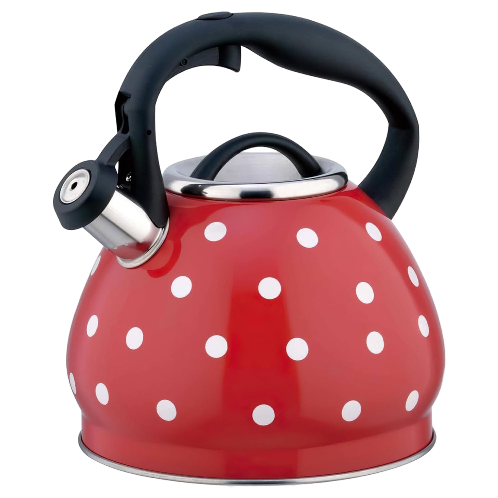 Pfeifender Teekessel für den Herd, 3, 2 Quart, Edelstahl-Teekessel, gepunktete Teekanne mit ergonomischem Cool-Touch-Griff, Rot, Feiertagsstatuen