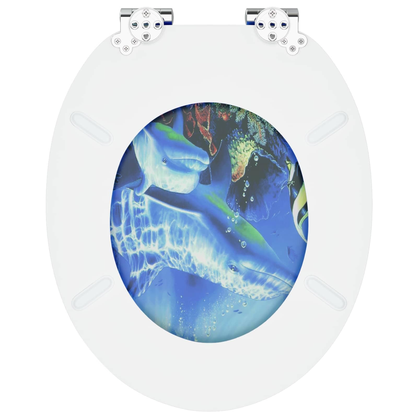 Sedile WC in MDF, blu, 44 x 38 cm, 2 pezzi | Funzione soft-close, cuscinetto antiscivolo, fissaggio standard, facile da pulire