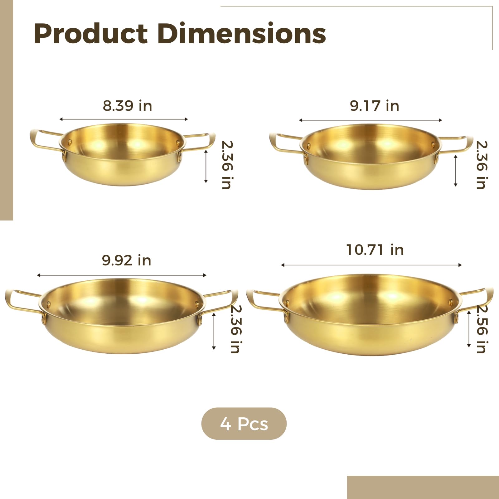 Ramen-Töpfe aus koreanischem Edelstahl, Doppelgriff, 21,3–27,2 cm, flacher Boden, für Nudeln, Nudeln, Suppe, 4 Stück