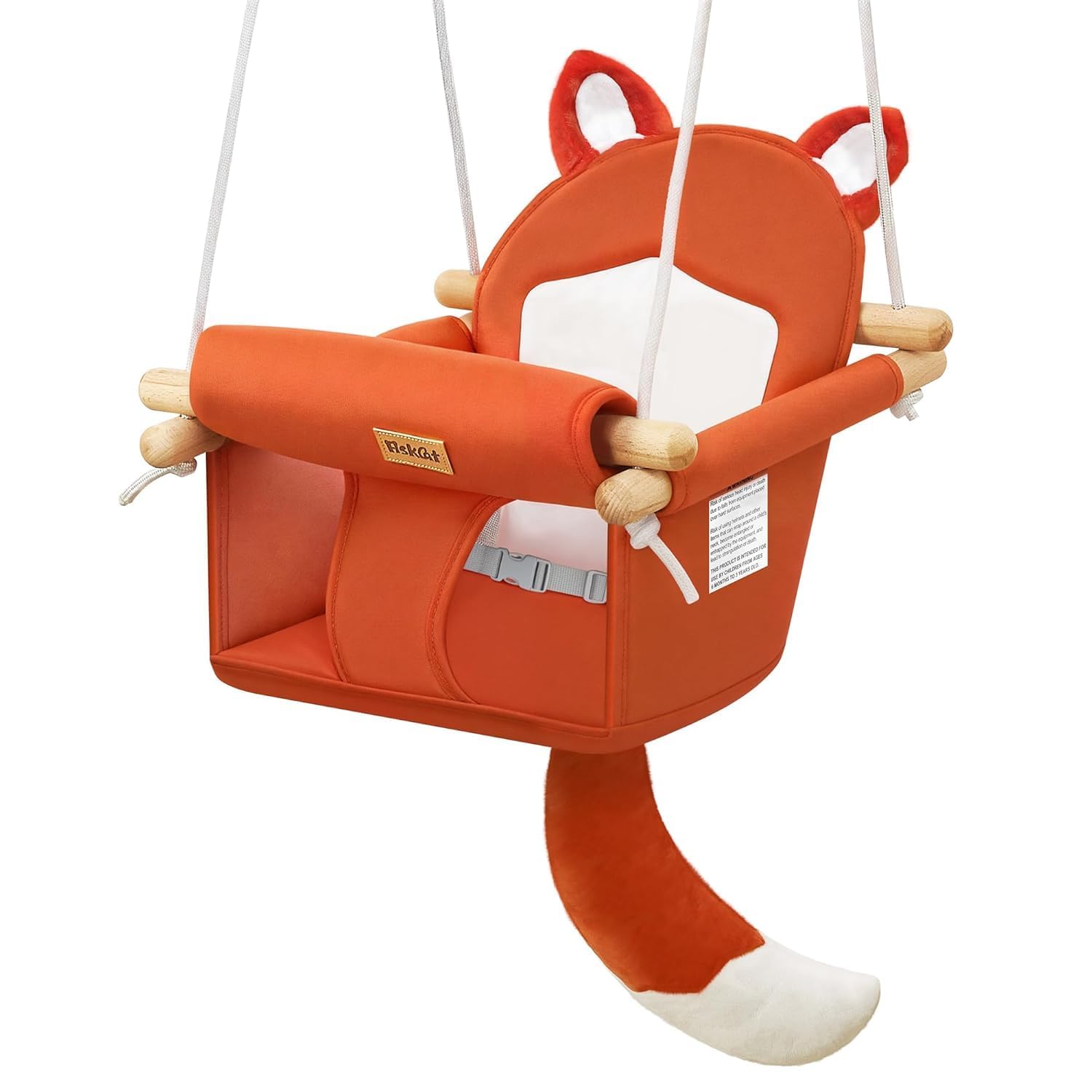 LADIDA Wooden Baby Swing with Soft Safety Belt, Infant Swing Seat for Indoor & Outdoor Use, Adjustable Height, Includes Mounting Hardware – Suitable for Babies & Toddlers (Orange)