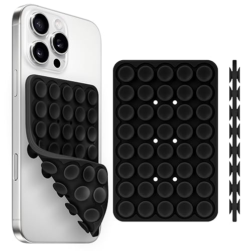 Yojaro Silicone Suction Cup Phone Case Mount Double Sided, Phone Accessories Hands-Free Strong Grip Holder for Selfies and Videos, Silicon Phone Stand for iPhone and Android Black - Black