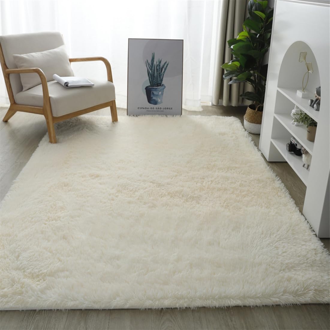 UEAUY Rectangle Area Rug Soft Fluffy Nursery Rugs Washable Non Slip Modern Carpet for Living Room Bedroom Home Décor Beige 1.3 x 2 Feet