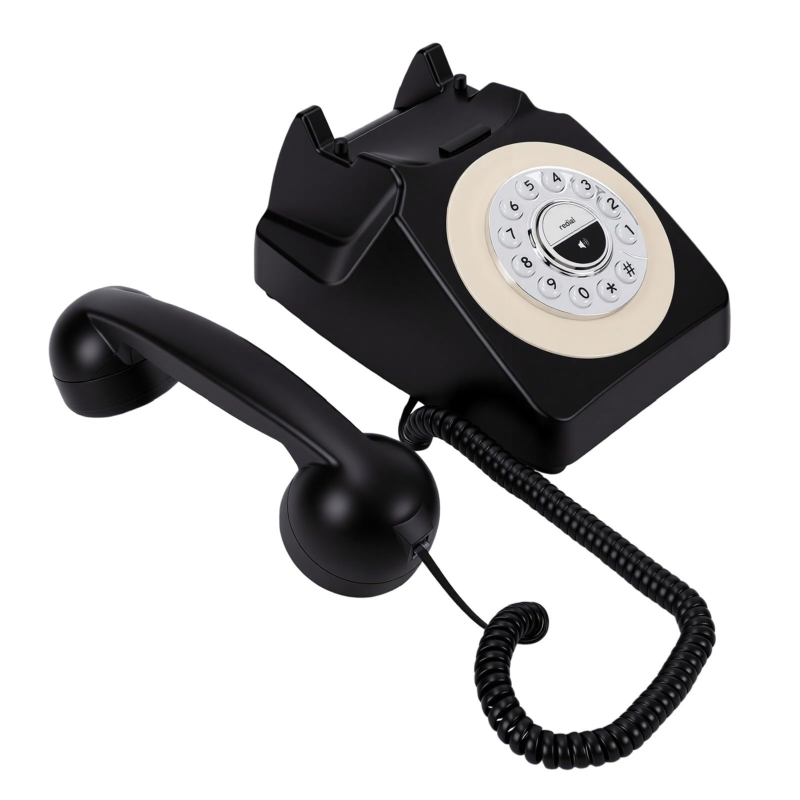 Sxhlseller Retro Schnurloses Bluetooth-Telefon |Vintage-Festnetztelefon mit Nachrichtenfunktion, Typ C, Lädt 1200-mAh-Akku für die Inneneinrichtung (Black)
