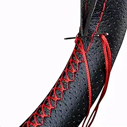 Capa Volante Couro Costurada Carro Fácil Aplicação Universal (Preto Com Linha Preto)