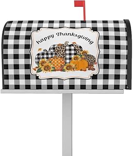 Mailbox Cover Magnetic Happy Thanksgiving Sunflower Leopard Pumpkin Harvest Mailbox Covers Standard Size 21x18in,Mailbox Covers Wrap Post Letter Box Cover for Garden Yard Buffalo White Black Plaid
