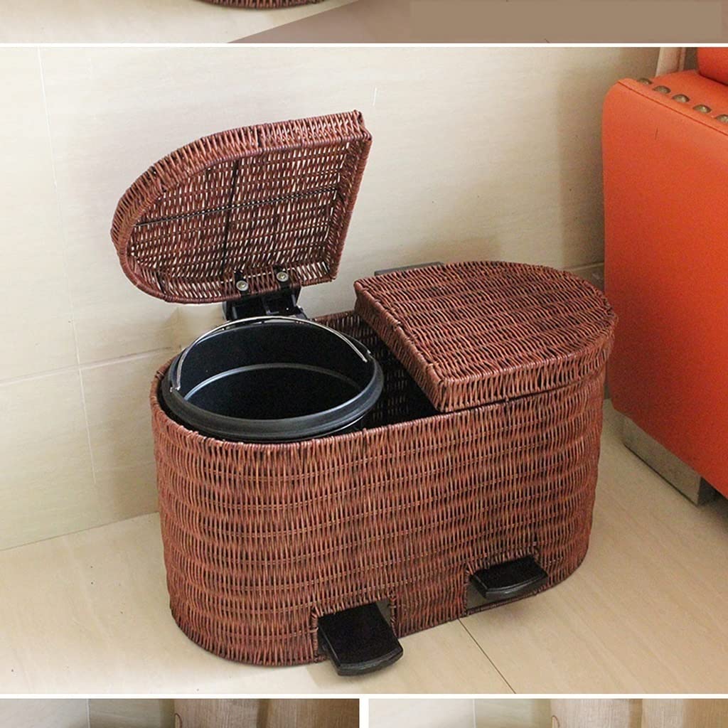 Bathroom Waste Basket Ladder with Lid 2 Trash Cans, Plant Rattan Weaving, Rectangular Living Room Trash Can, Kitchen Compost Bin, Bathroom Wastebasket Kitchen Garbage Can (Color : A) (A)