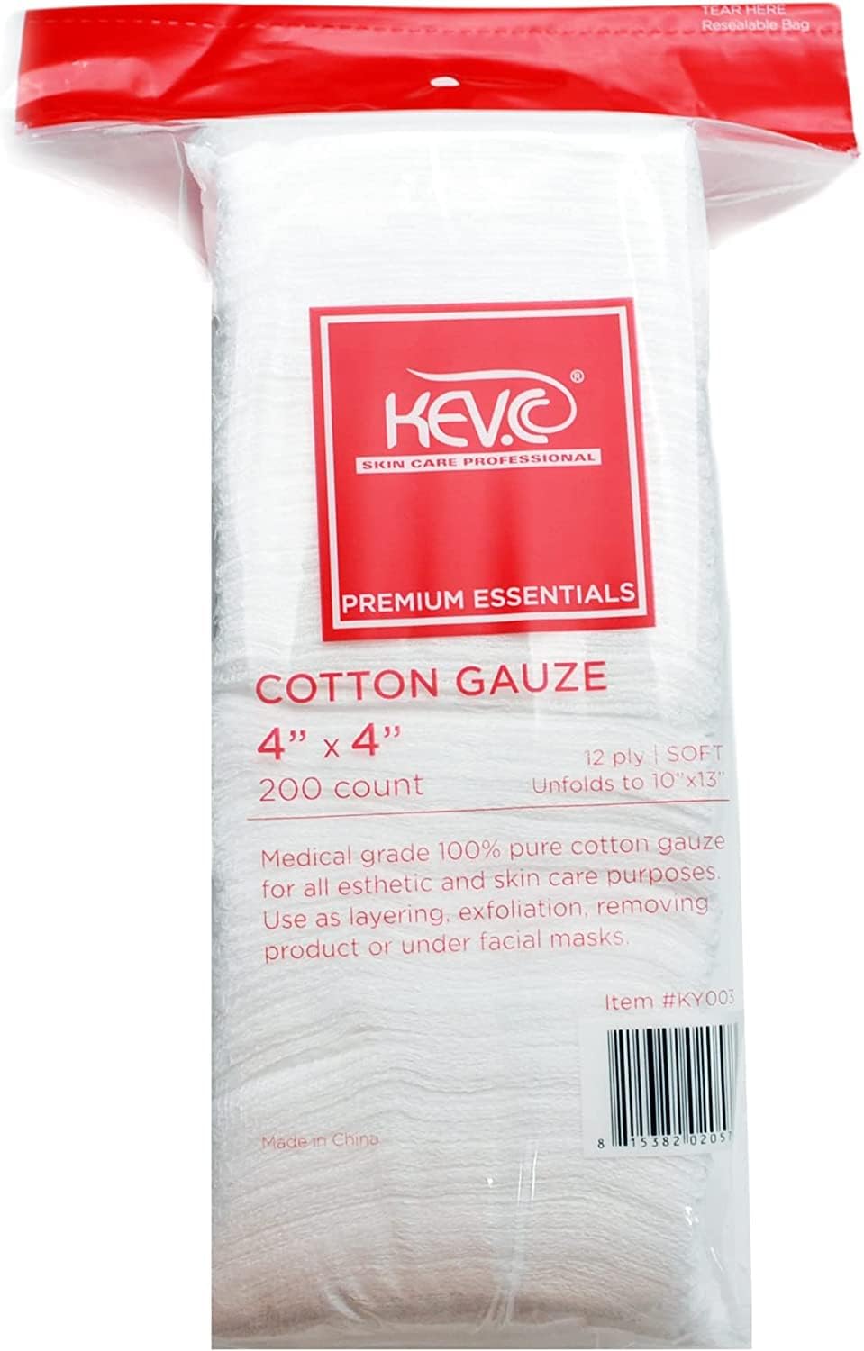 KEV.C Skin Care Premium Cotton Gauze 4 x 4, 200 Count (10 Packs (1000 Count))