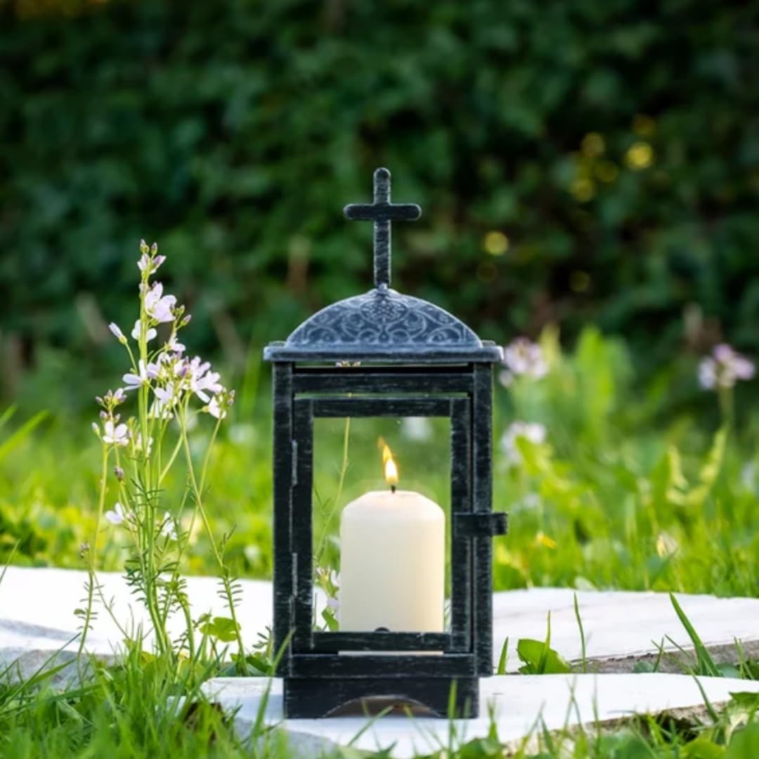 Lanterna funeraria cimitero incl. candela gratis, lampada per tomba, luci funerali, decorazione per cimitero