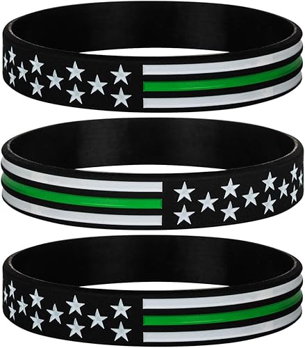 Sainstone Pulseras finas de la bandera de Estados Unidos de línea verde Pulseras de goma de silicona de poder de fe Soporte para patrulla