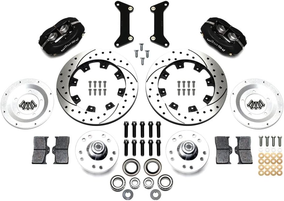 Wilwood Brake System, Dynalite Big Brake, Front, 4 Piston Caliper, 12.19 in Drilled/Slotted Iron Rotor, Aluminum, Black Powder Coat