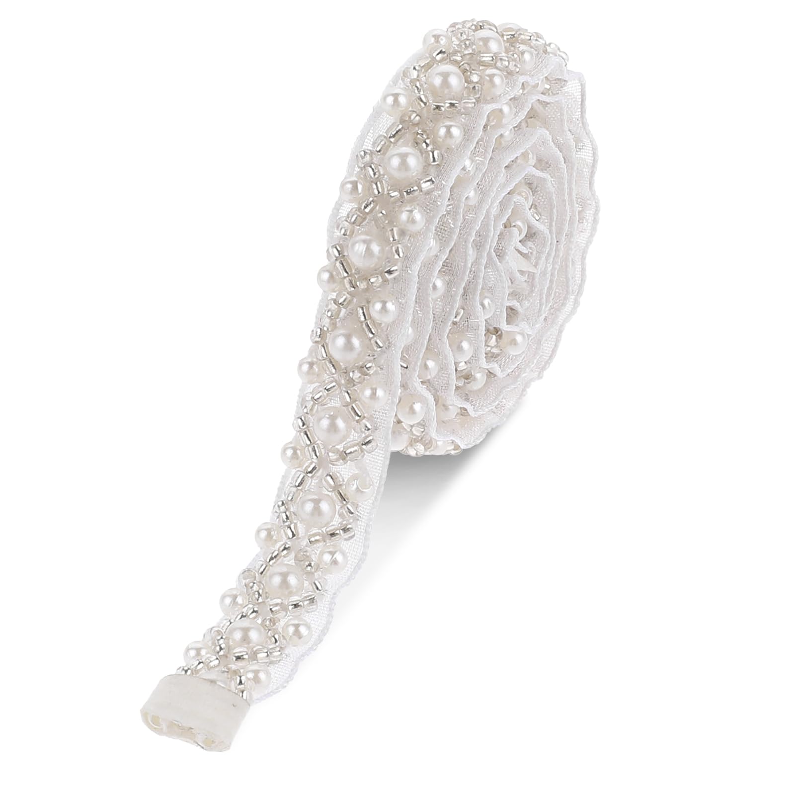 1.2 CM 2.5 Yards Pearl Beaded Trim Bridal Lace Ribbon Trimming Edge Straps, Wedding Rhinestone Pearls Applique Rhinestone Trim Applique Crystal Chain Banding for Dress Sewing Craft DIY Decoration