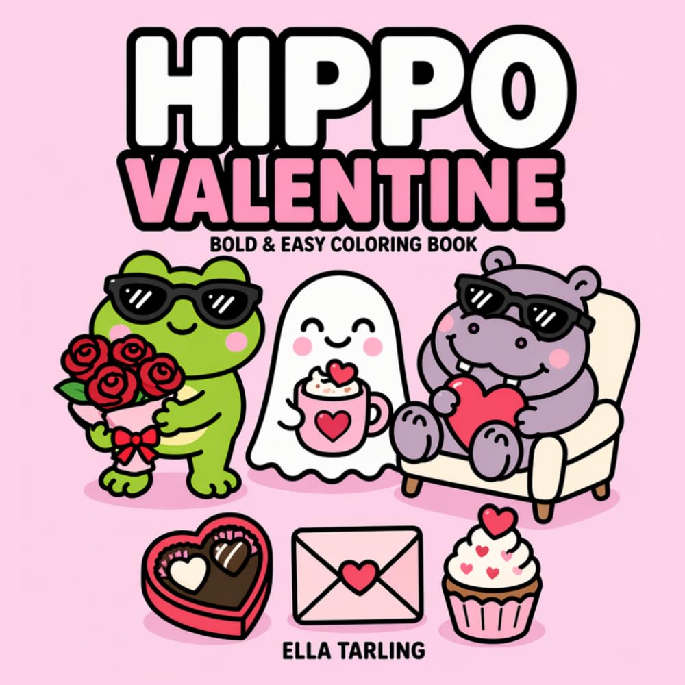 Hippo Valentine Coloring Book for Kids & Adults: Cute & Romantic Designs – Perfect Valentine’s Day Gift for Kids & Adults (Cozy Animal Coloring Series)