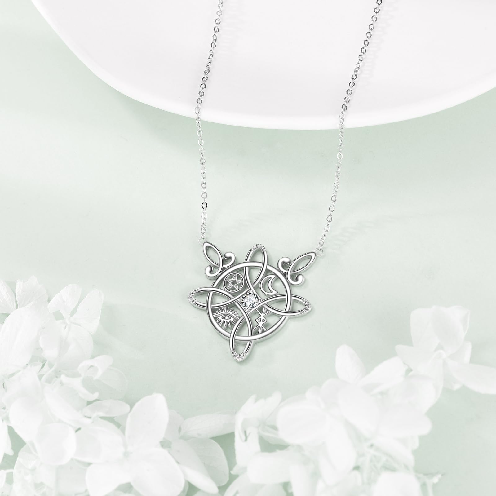 Hexenknoten-Halskette aus Sterlingsilber mit keltischem Kreuz, Hexenknoten-Amulett, Geschenk für Frauen