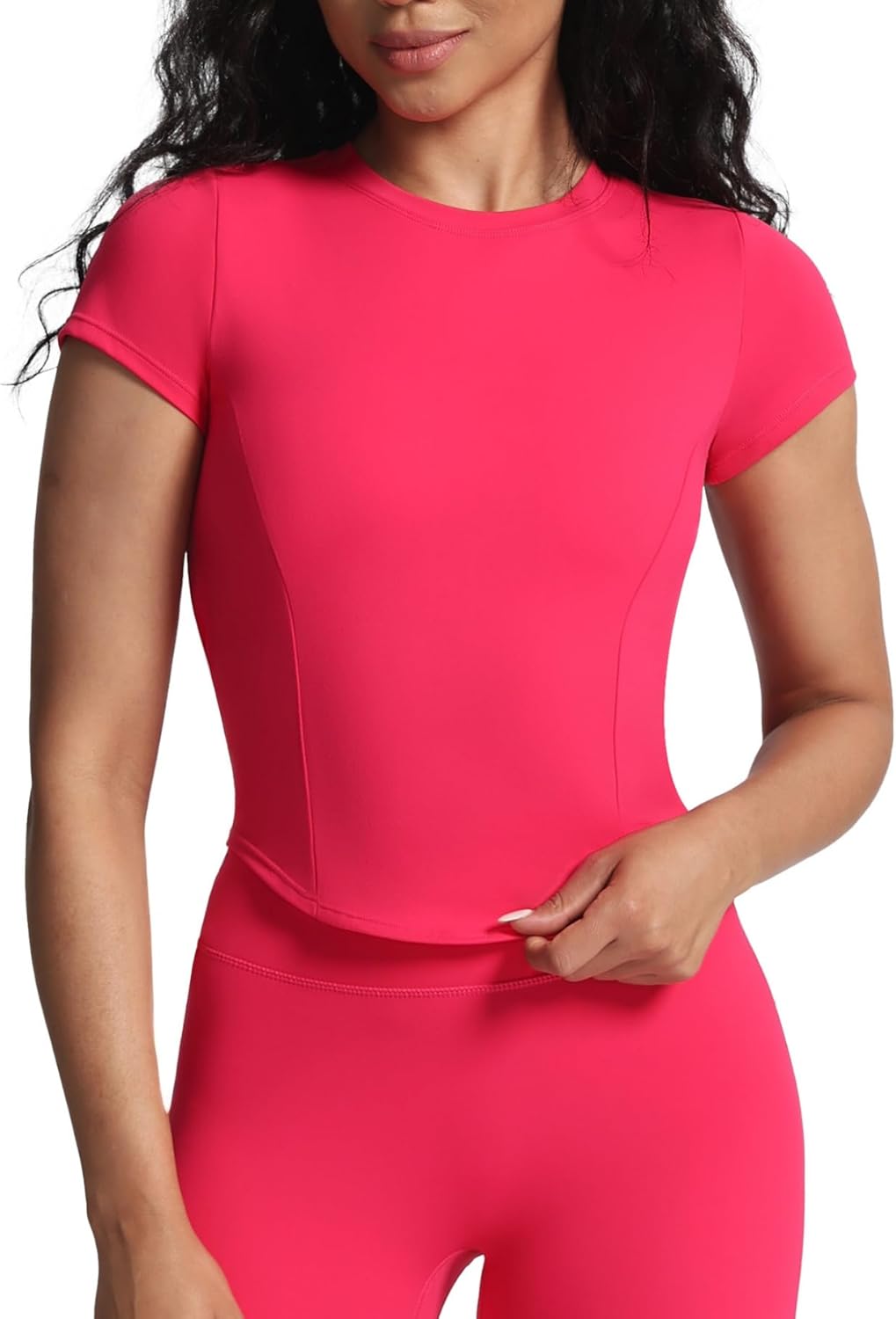 Aoxjox Women's Short Sleeve T-Shirts GEO Baby Tee Workout Gym Yoga Crop Top