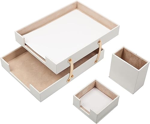 Miniatura 9 de MOOG - Juego de escritorio de cuero blanco, almohadilla de escritorio, soporte para papel de notas, soporte para bolígrafos, posavasos de cuero,