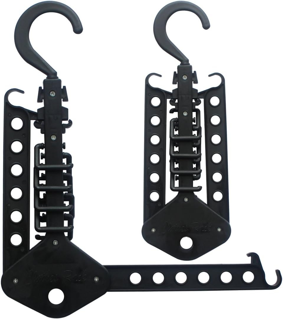 2 Pack Magic Clothes Hangers Organizer Foldable Clothing Hooks Dual Wide Shoulders Collapsible Rack Heavy Duty for Home Closet Indoor Space Saving - Black