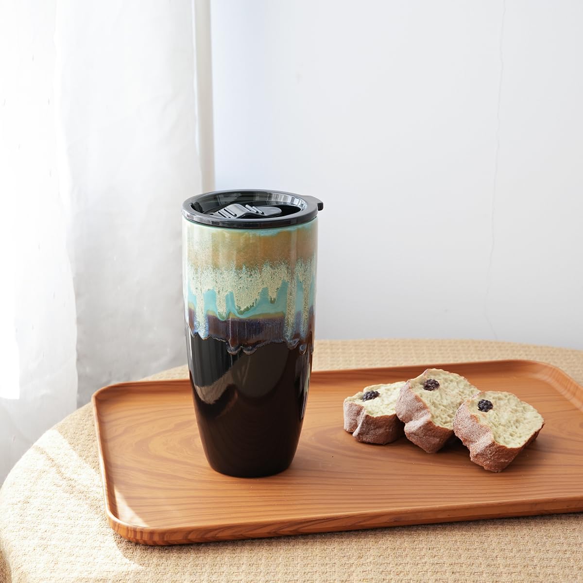 Bosmarlin Ceramic Travel Coffee Mug with Lid, 21 oz, Portable Coffee Cup for Car Cup Holder, Microwave and Dishwasher Safe, Reactive Glaze - Image 4