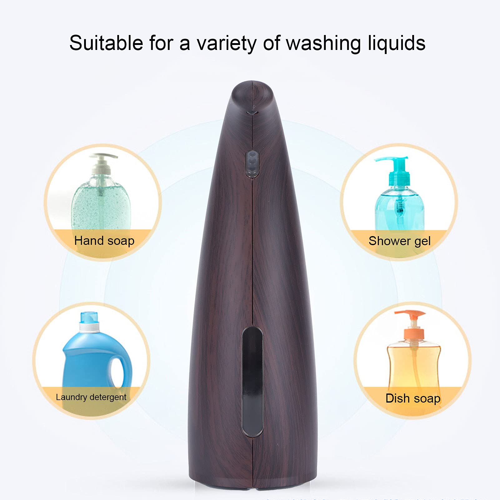 Dispenser automatico di sapone touchless, dispenser con sensore a infrarossi con venature del legno da 300 ml per bagno, ristorante