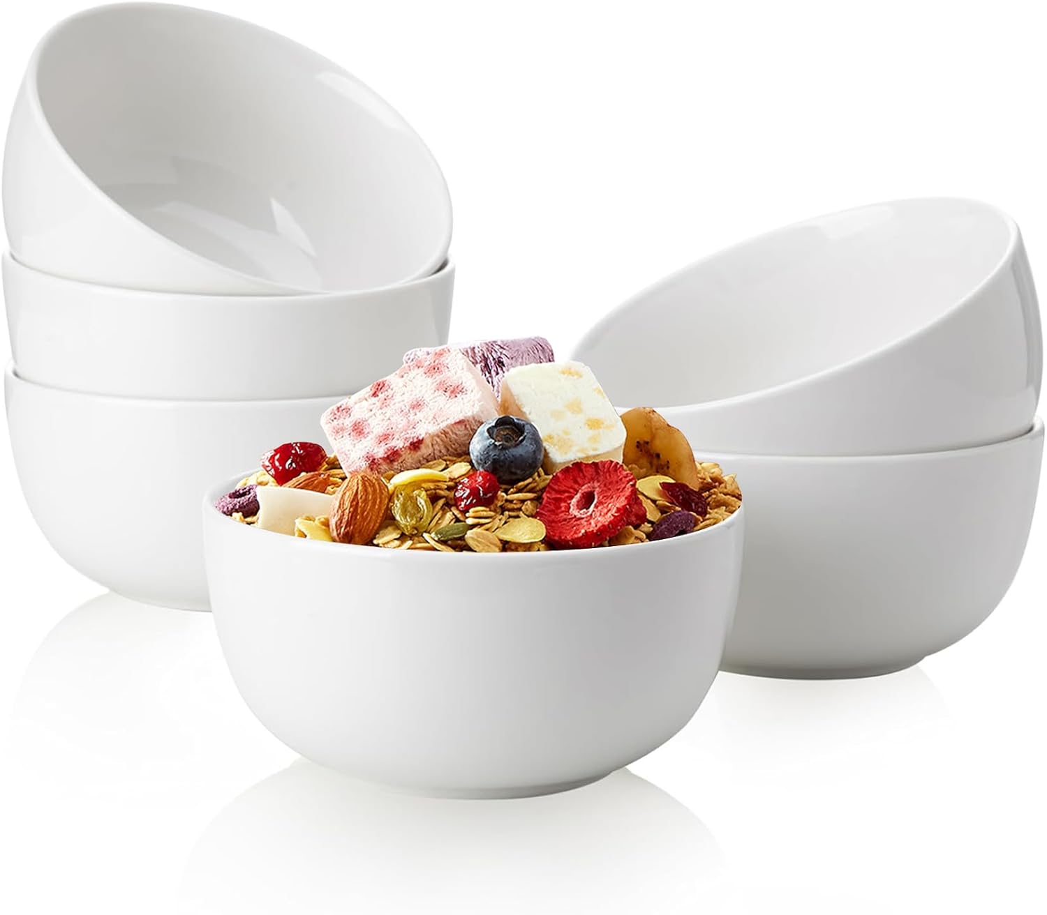 Sweese 10oz Porcelain Bowls Set of 6 - Hand-Painted Gradient White Cereal Soup Salad Pasta Bowls, Microwave Dishwasher Oven Safe, Stackable