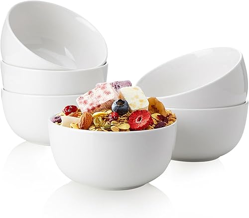 Miniatura 10 de Sweese Juego de 6 cuencos de porcelana de 20 onzas, duraderos para cereales, sopa, arroz, pasta, ensalada, avena, aptos para microondas y Blanco