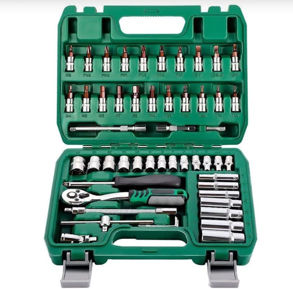 53-Piece 1/4"" Drive Socket Set with 72-Tooth for Ratchet, Chrome Vanadium Steel, 4C14mm Sockets & Extensions for Auto Repair and DIY
