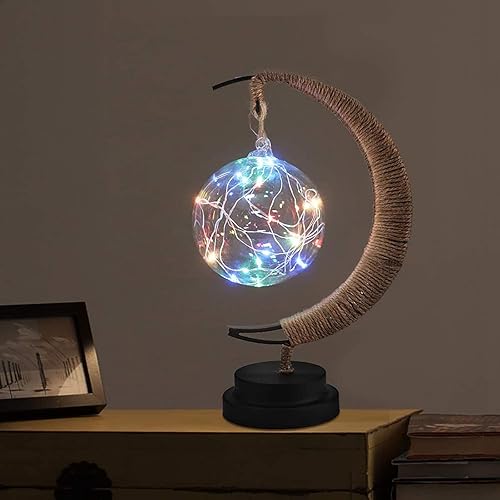 Lámpara LED decorativa encantada lunar con alimentación USB, lámpara de mesa de media luna lunar, Ramadán, luces nocturnas, regalos adecuados para