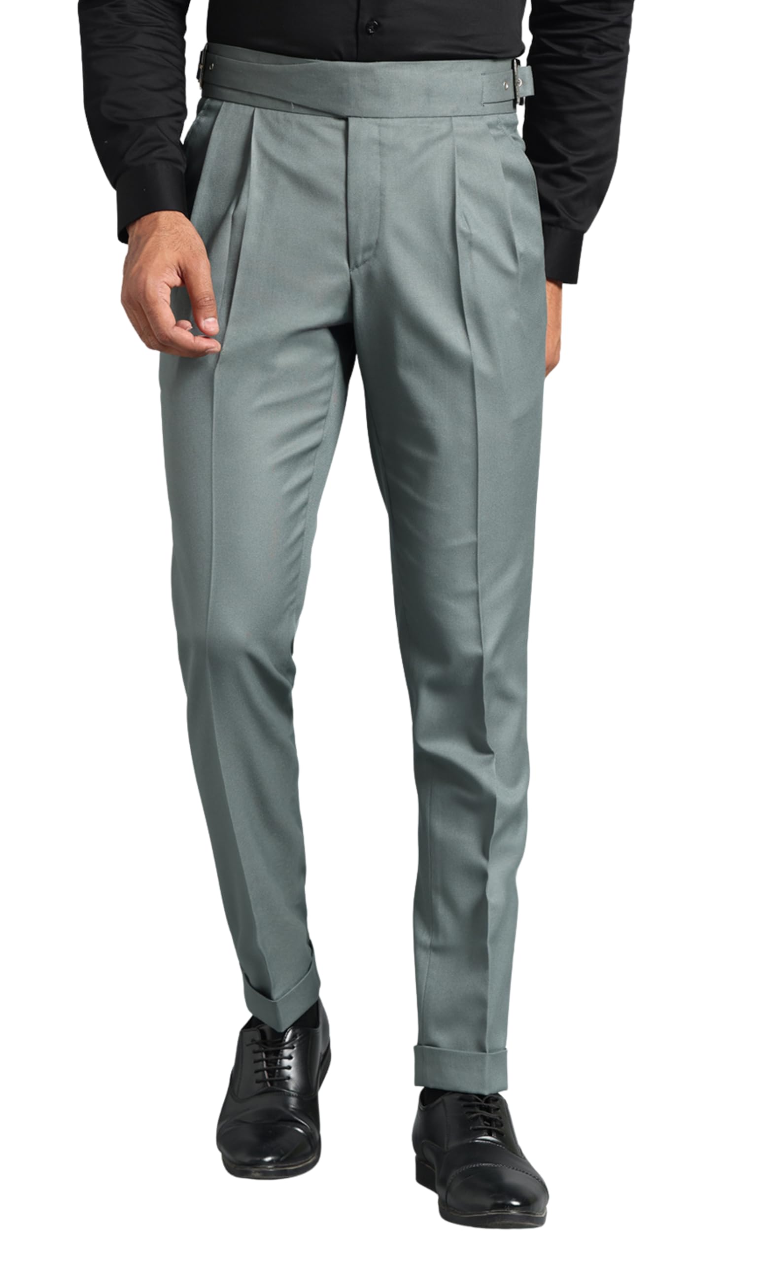 Men’s Black Gurkha Pants Premium Regular fit Formal Trouser with Side Buckle Double Pleated Front High Waist Ankle Length Designer Pant for Wedding Party Office Wear-image-47