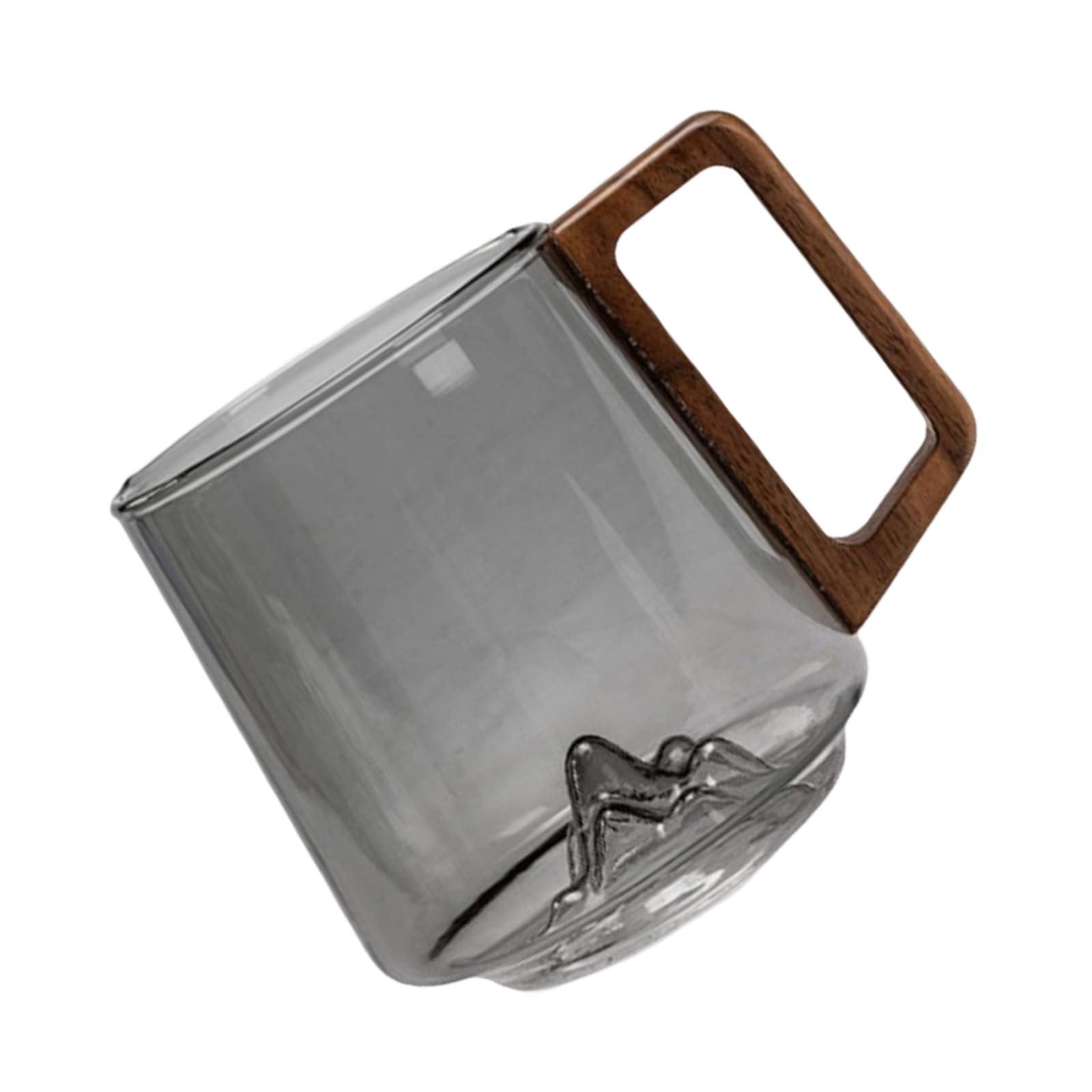 Jazuaiao Unique 15Oz Glass Mugs Showcasing Miniature Mountain Landscape and Warm Walnuts Wood Accent Dishwasher Safe Glass Cup Green Clear