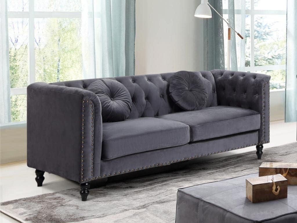 Vente-unique TURNER 3-Seater Velvet Sofa in a living room setting