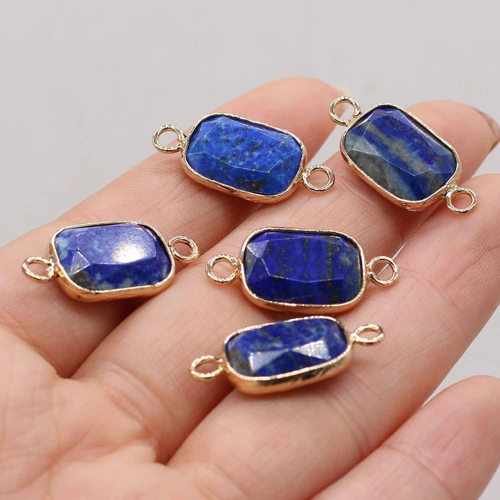LHJ 7 Pcs Natural Stone Connectors Rectangle Shape Healing Crystal Double Loop Charms for Jewelry Making Necklace Bracelet - Image 5
