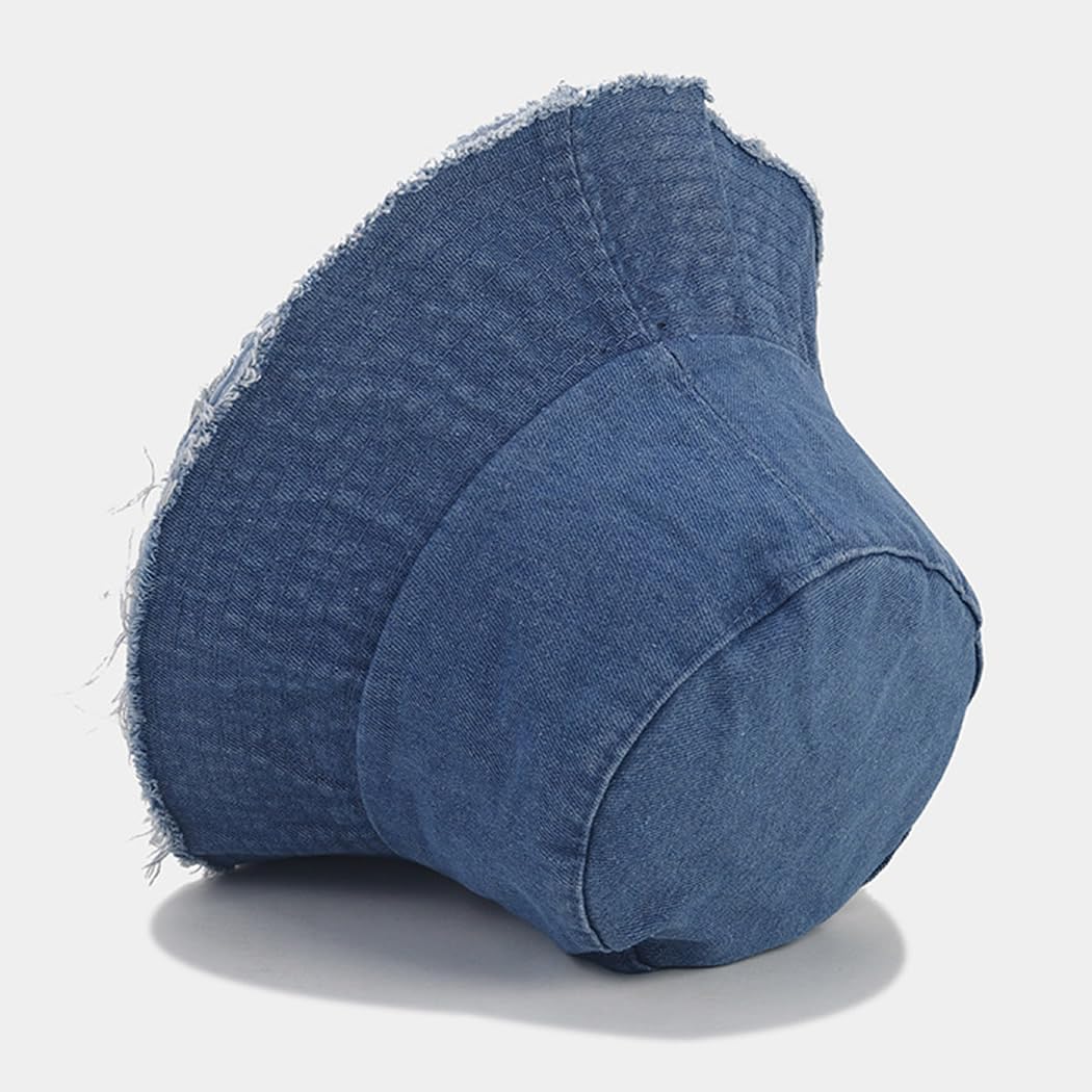 Quanhaigou Frayed Unisex Sun Hats, Fashion Beach Bucket Hat for Men Women,Summer Outdoor Boy's Girls Boonie Cap (Frayed Denim Blue)