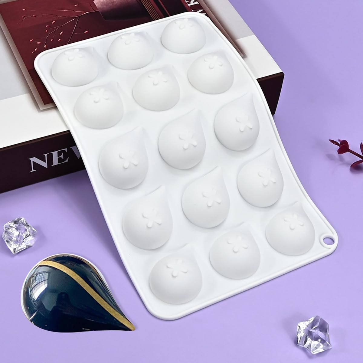mostsom Water Drop-Shaped Silicone Mould, 15 Holes, Dessert Mould for Chocolate, Mousse, Jelly, Cake Decorations, Baking Tools (D_ Water Drop)