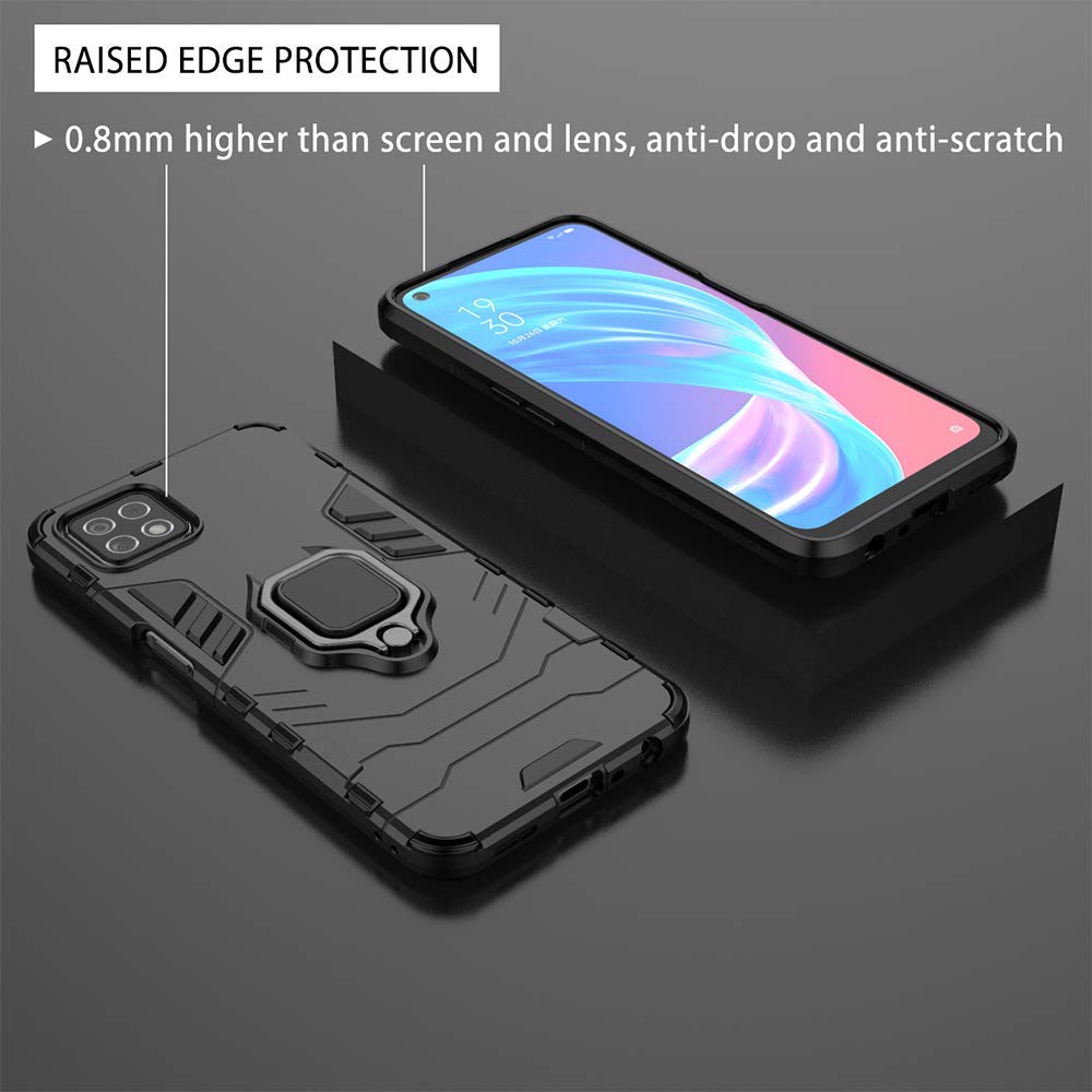 TANYO Cover + [2 Pezzi] Vetro Temperato per Oppo A73 5G, TPU/PC Dual Layer Armor Antiurto Protezione Custodia [360° Supporto] con Durezza 9H Pellicola Protettiva, Nero