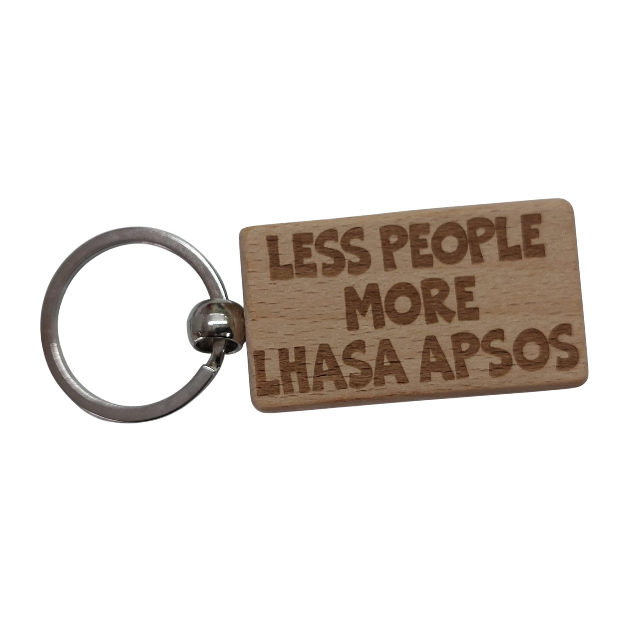 Decalarama Lhasa Apso Keyring Gift Less People More Engraved Beech Wood Wooden Keychain Present