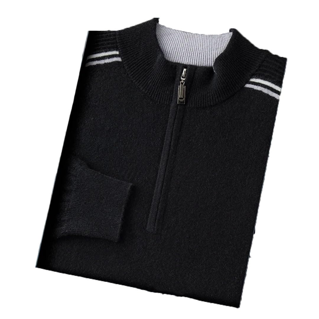 Autumn Winter Cashmere Sweater Men's Standing Collar Pullover Casual Business Oversized Shirt Knitted Shirt Top Black