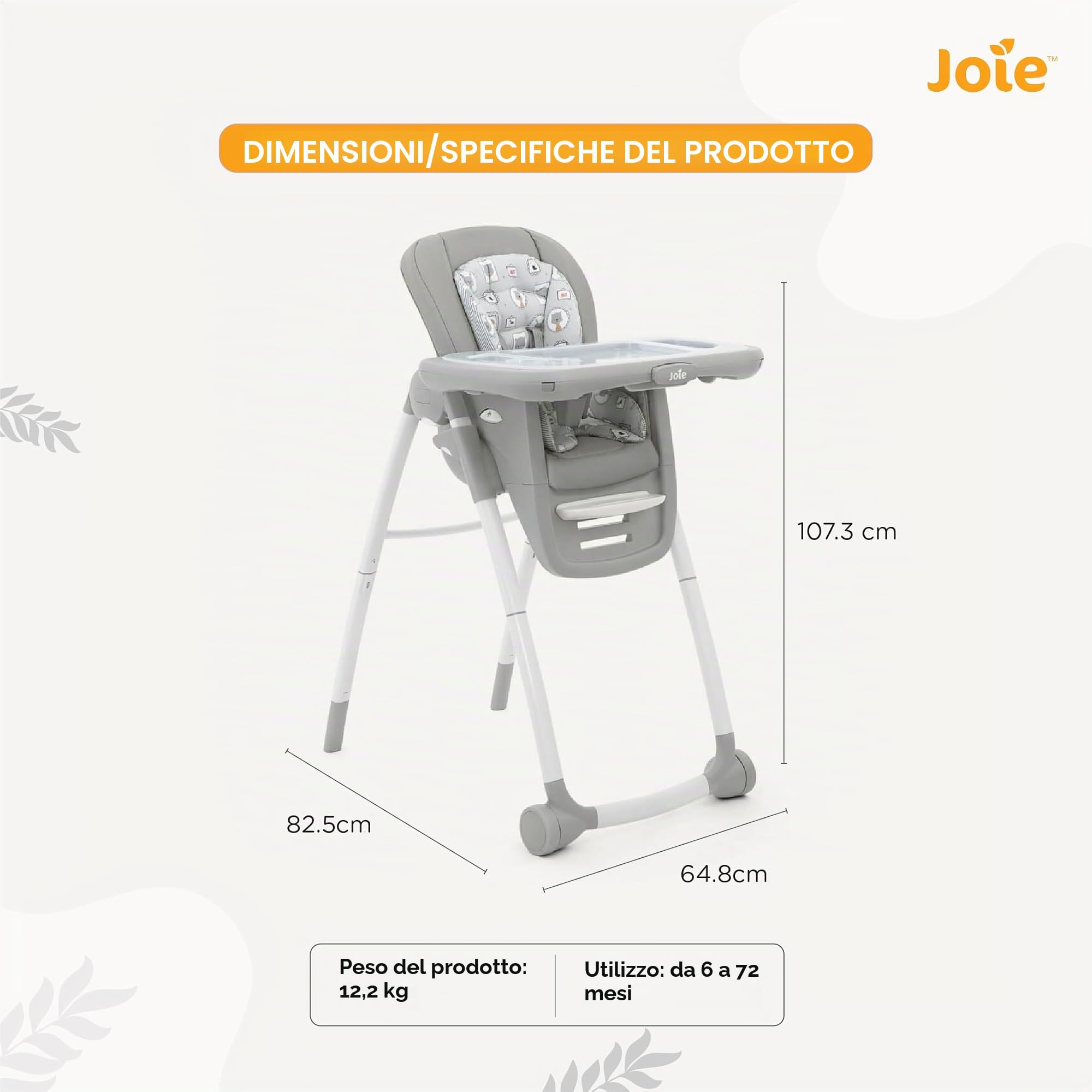 Joie multiply™ 6in1 seggiolone, chiusura compatta, 5 altezze, 3 posizioni di reclinazione, vassoio regolabile – da 6 mesi a 6 anni (9–27 kg), portrait