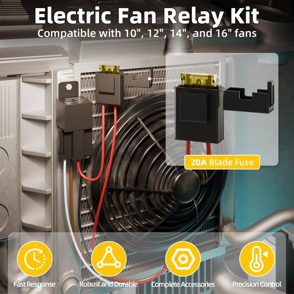 Kit de Thermostat pour Ventilateur de Refroidissement Électrique avec Interrupteur de Température 185 Marche/175 Arrêt Kit de Relais de Ventilateur Électrique pour Voiture