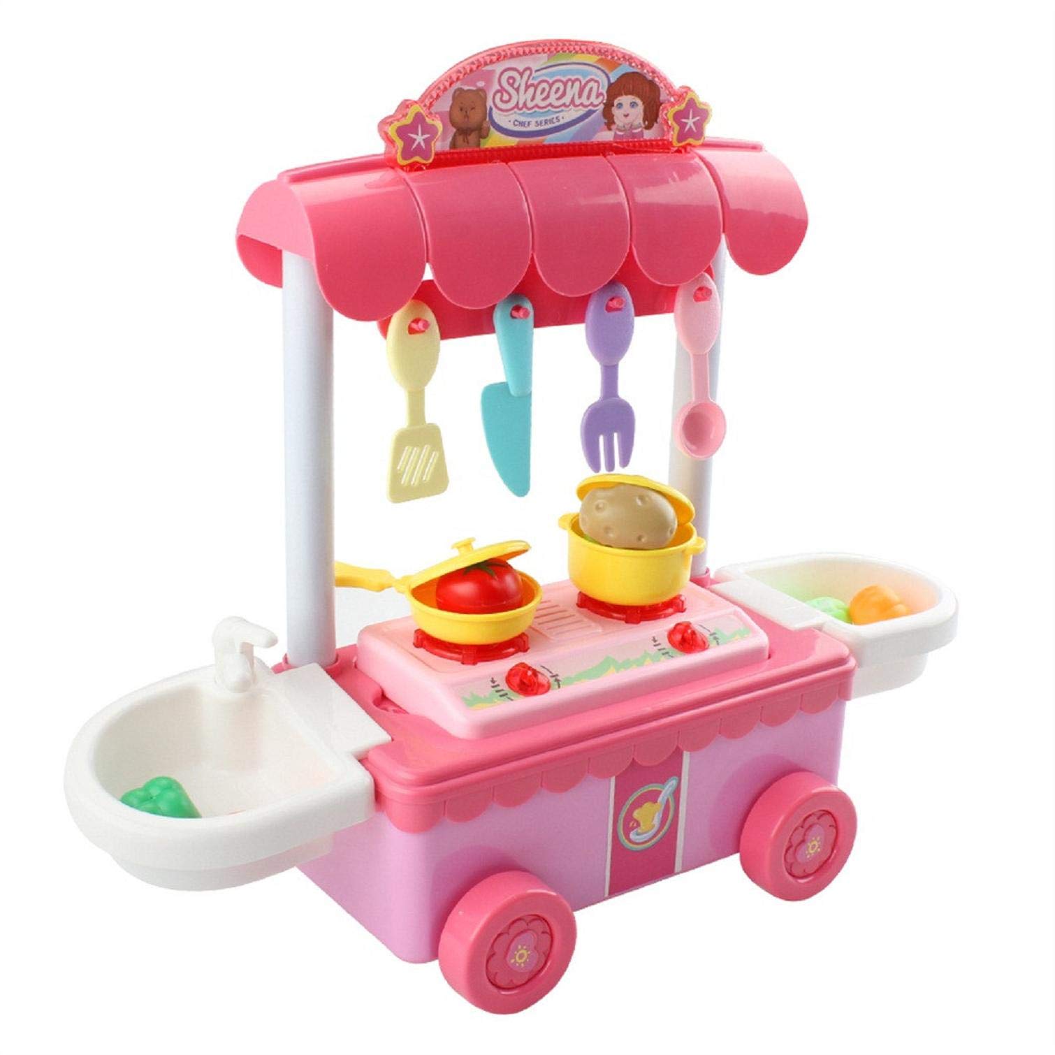 Roysberry Toy -Children Gift Kitchen Cart Play Set Kids Pretend Play Toy Food Educational Toys, Perfect Gift for Children and Kids