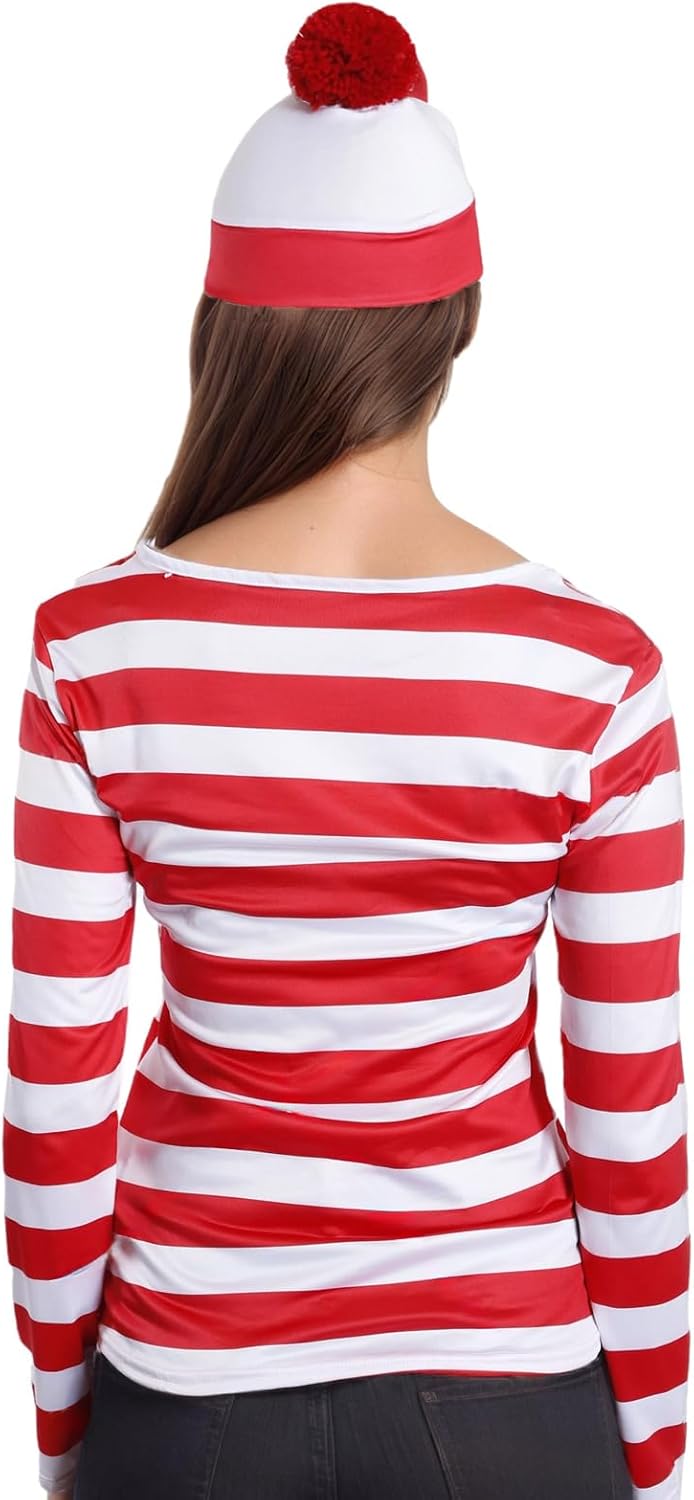 Wildarms Women Red Striped Shirt & Hat Wally Costume Set - Halloween Costumes, Christmas,Party Outfit & Theme Parties - Image 5