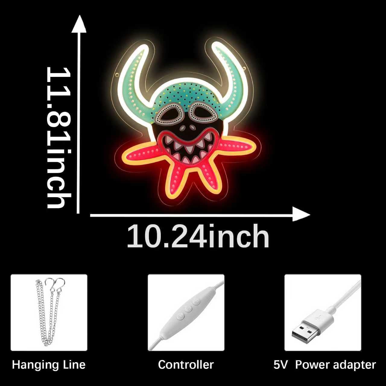 Puerto Rico Mask Neon Sign, Coqui LED Neon Light with Dimmable Feature for Wall Decor, Bedroom, Bar, Club, Man Cave, Ideal Gift for Puerto Rican (USB Power, 12 * 10in)