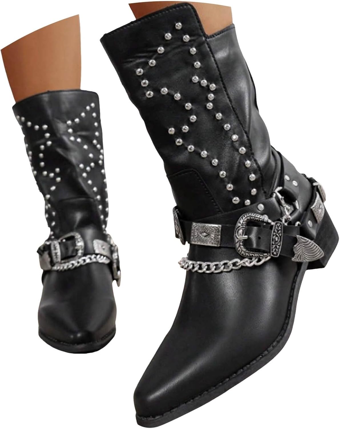 Amazon.com | Womwn Low Chunky Heel Chelsea MId Calf Boots