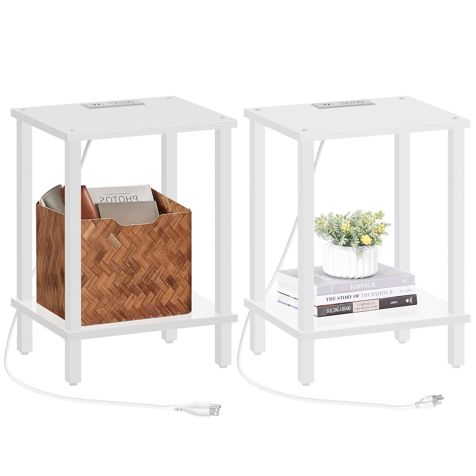 Amazon.com: TUTOTAK End Table with Charging Station, Set of