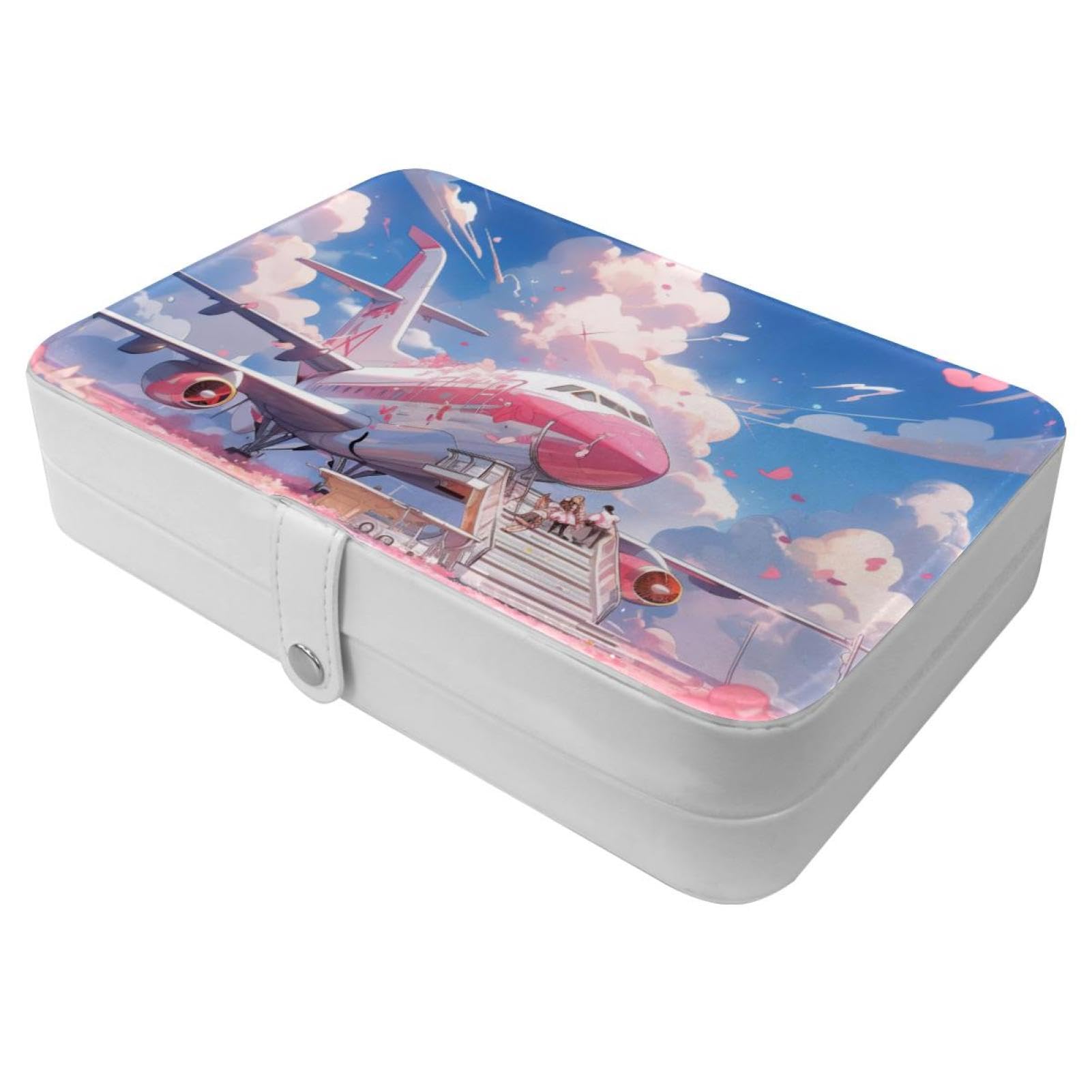 Cadeau de demoiselle d'honneur : boîte à bijoux de voyage rose motif avion avec compartiments
