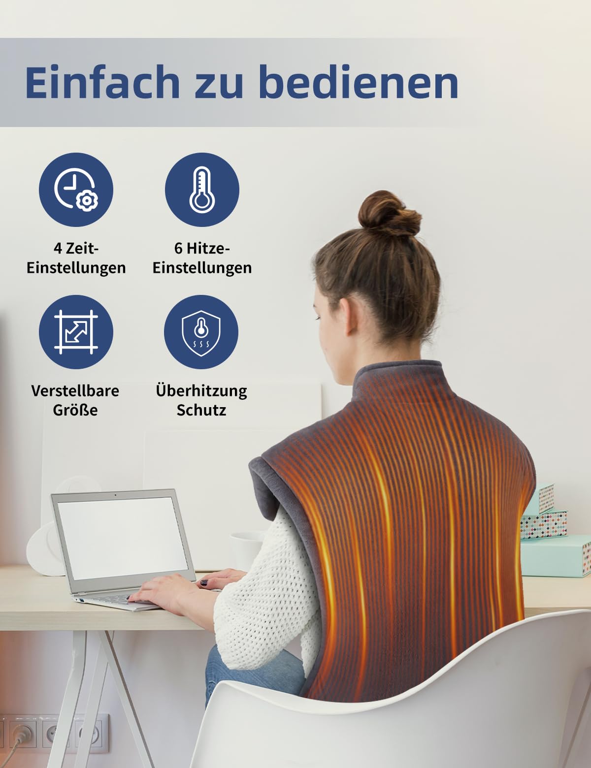 Heizkissen mit Abschaltautomatik, 80 x 88 CM Tragbares Elektrische Wärmekissen 6 Temperaturstufen für Rücken Nacken Schulter Bauch Maschinenwaschbar